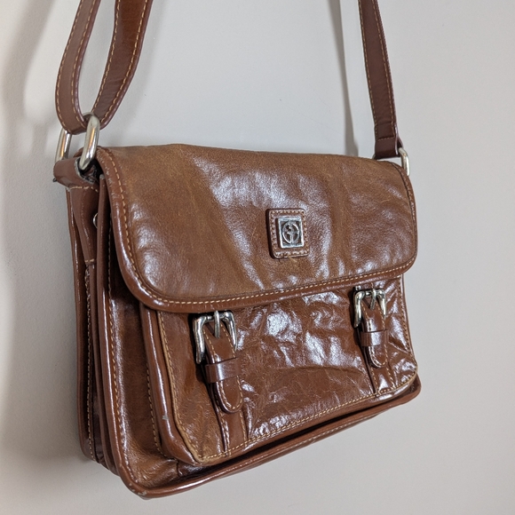 Giani Bernini Italian Leather Brown Satchel Crossbody Bag Multi Compartment - Picture 4 of 11